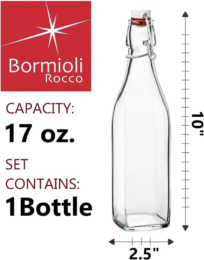Bormioli Rocco Swing 17 oz. Square Swing-Top Glass Bottle with Airtight Seal and Metal Clamp for ... | Amazon (US)