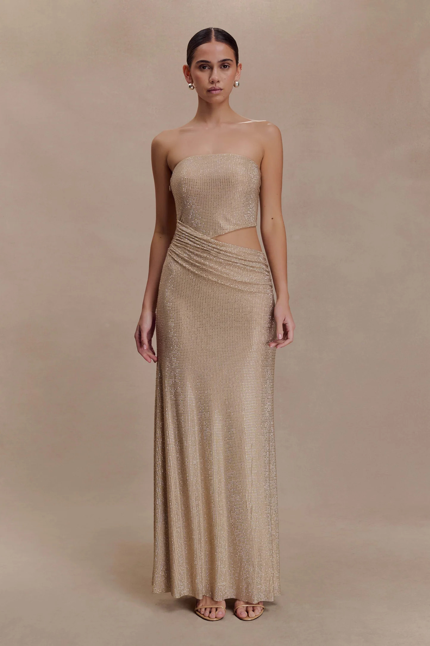 Starla Strapless Diamante Maxi Dress - Gold | MESHKI US