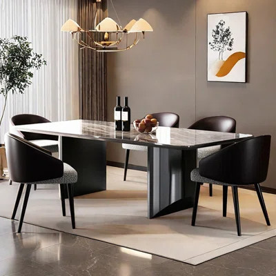 Modern simple rectangular marble dining table set | Wayfair North America