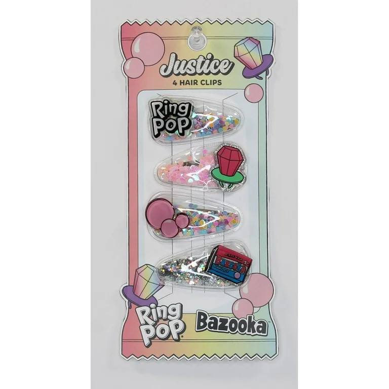 Justice Girl's Bazooka Ring Pop Glitter Shaker Hair Clips, 4-Piece, Multi | Walmart (US)