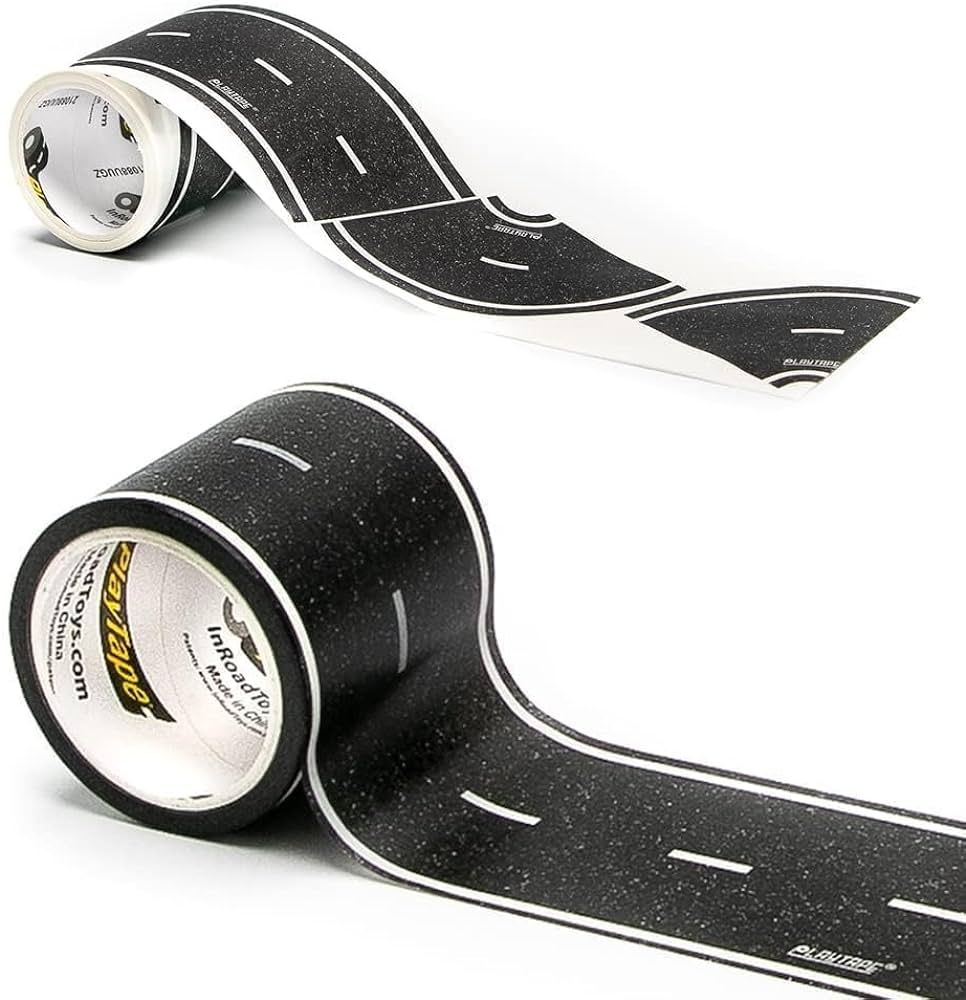 PlayTape Tape and Curves for Toy Cars - 1 Roll of 30 ft. x 2 in. Black Road + 1 Roll of 36 Curves | Amazon (US)