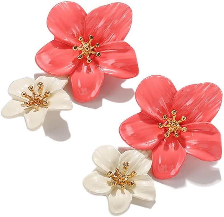 Flower Dangle Earrings Boho Layered Floral Petal Drop Earrings Statement Stud Earring for Women G... | Amazon (US)