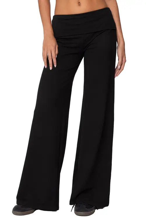 EDIKTED Wide Leg Foldover Pants in Black at Nordstrom, Size Large | Nordstrom