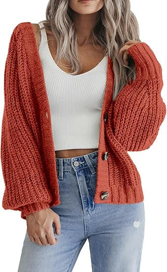 Zeagoo Women's 2024 Fall Chunky Knit Cardigans Open Front Long Sleeve V Neck Button Loose Cardiga... | Amazon (US)