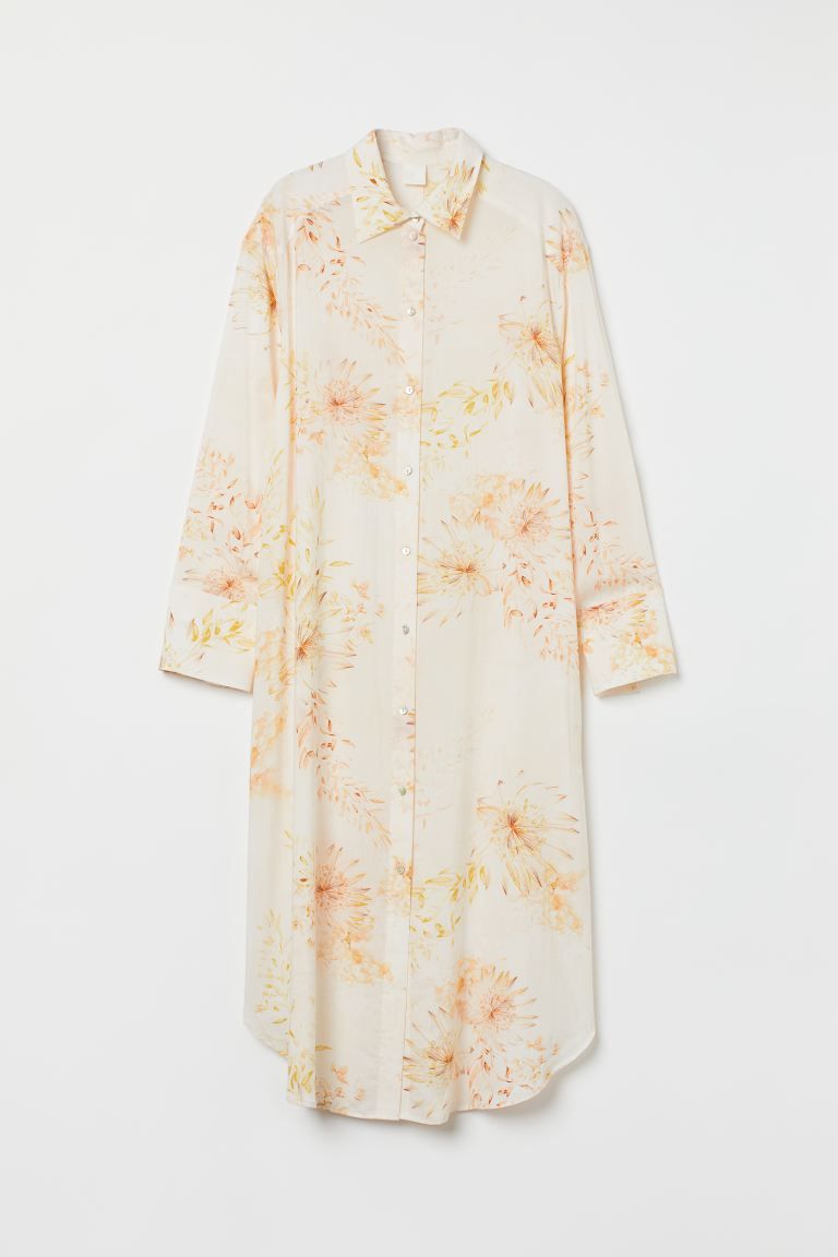 Relaxed-fit, calf-length dress in woven fabric. Collar, buttons at front, dropped shoulders, long... | H&M (US + CA)