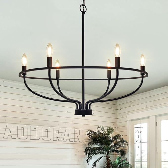 Aodoran 6-Light Black Chandelier Living Room Chandelier Lighting Industrial Dining Room Light Fix... | Amazon (US)
