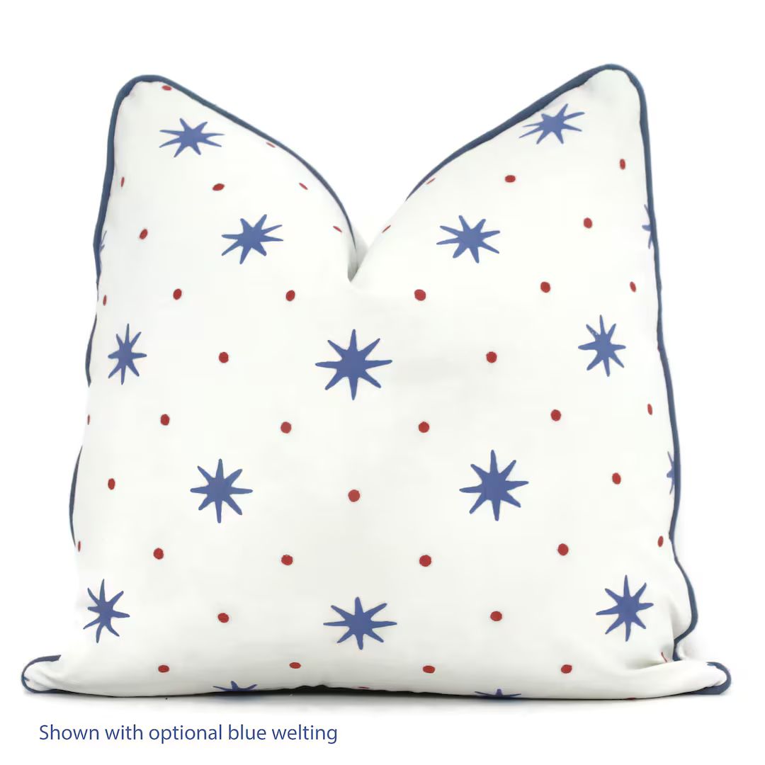 Sister Parish Blue and Red Serendipity Star Decorative Pillow Cover 18x18, 20x20, 22x22, Eurosham... | Etsy (US)