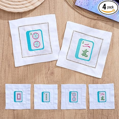 Mahjong Embroidered Napkins, 4 Pieces Linen Cocktail Napkins, Perfect Chinese New Year Gift for M... | Amazon (US)