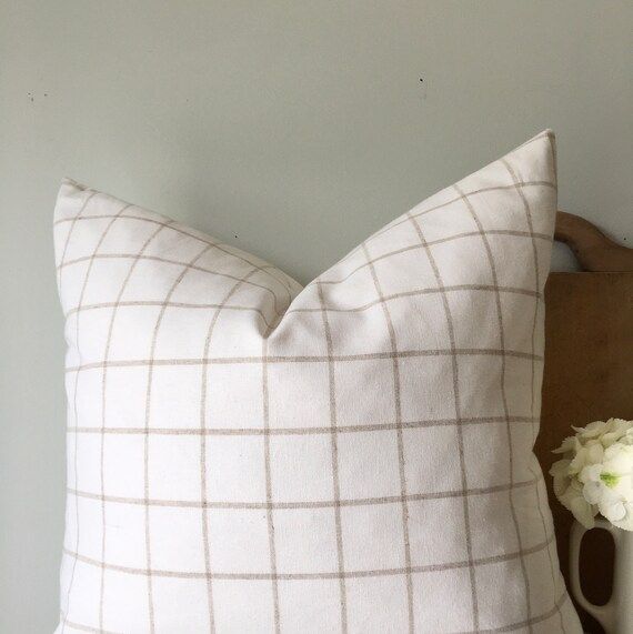 Modern Linen Pillow Cover - Essex linen woven check in tan | Etsy (US)