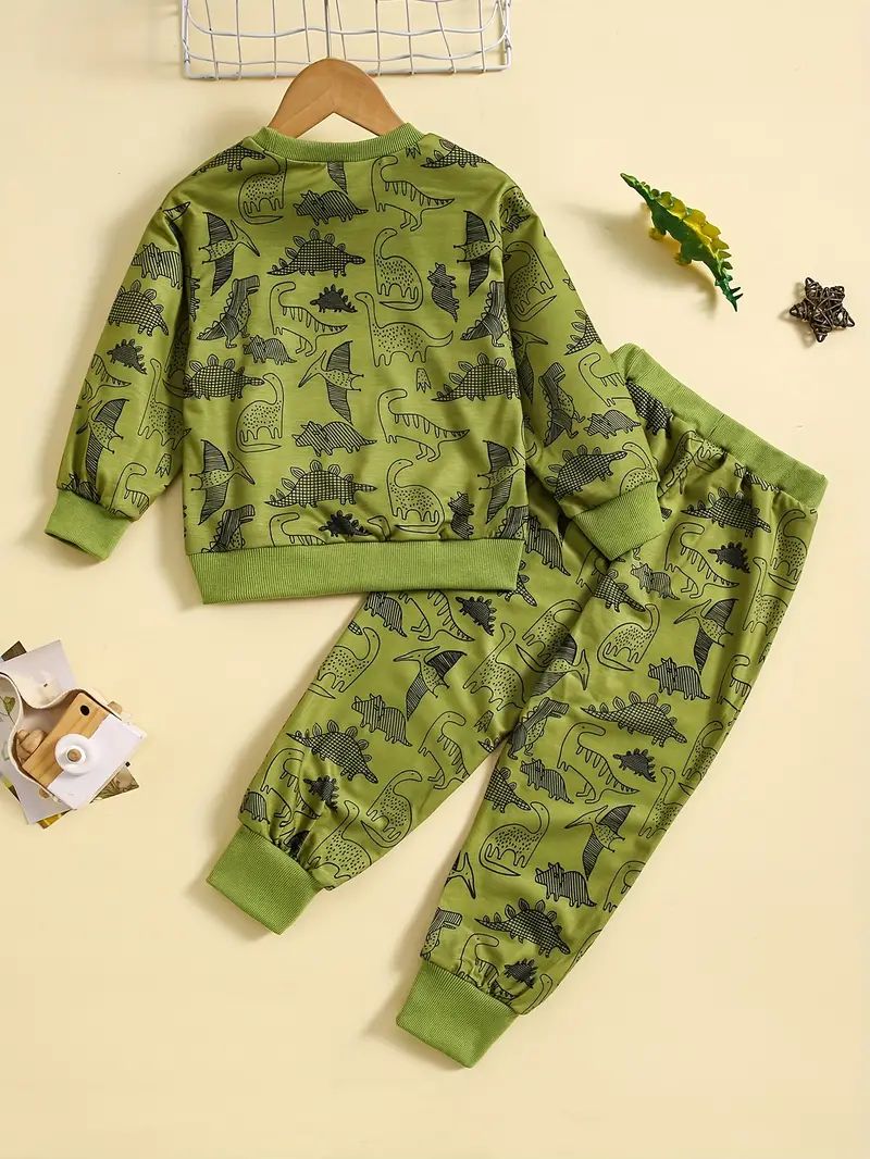 Boy's Dinosaur Allover Print Crew Neck Outfit Casual - Temu | Temu Affiliate Program