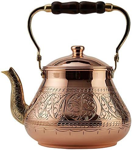 DEMMEX Handmade Heavy Gauge 1mm Thick Natural Turkish Copper Engraved Tea Pot Kettle Stovetop Tea... | Amazon (US)