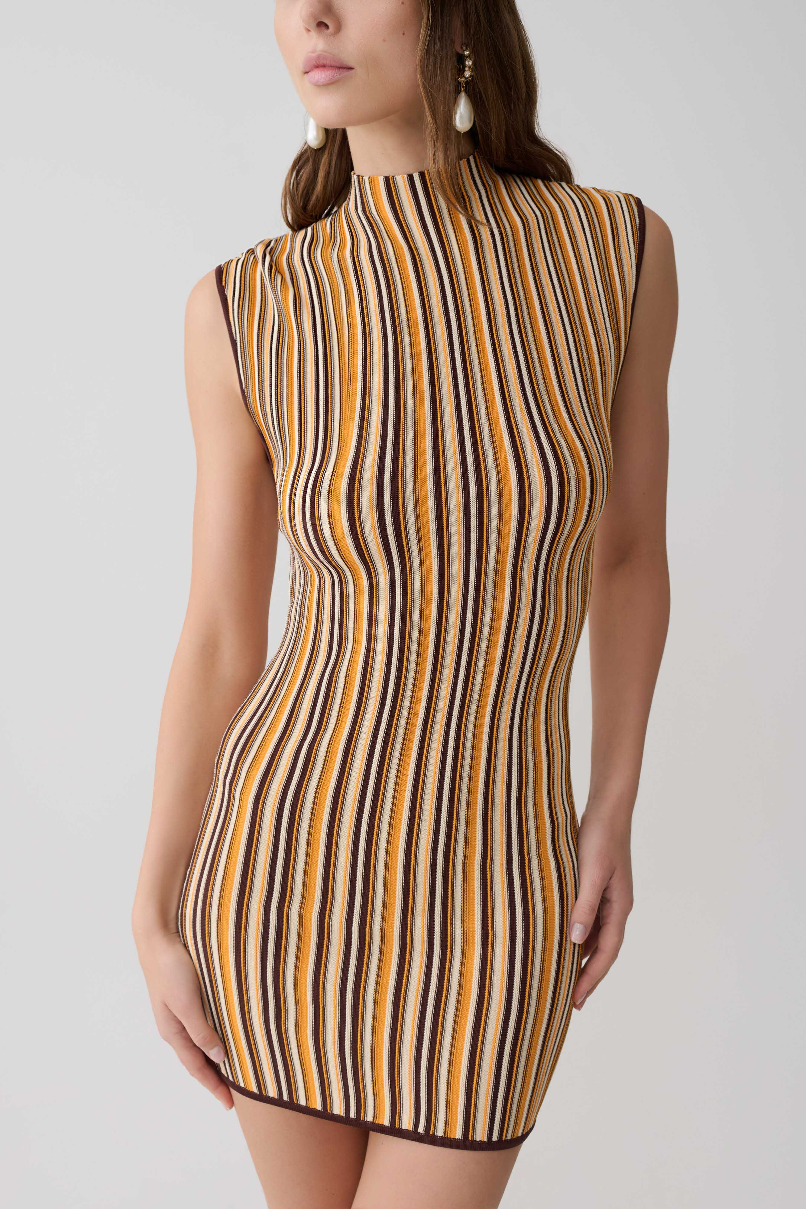 Meggie Striped Sleeveless Mini Dress - Orange/Chocolate | MESHKI US