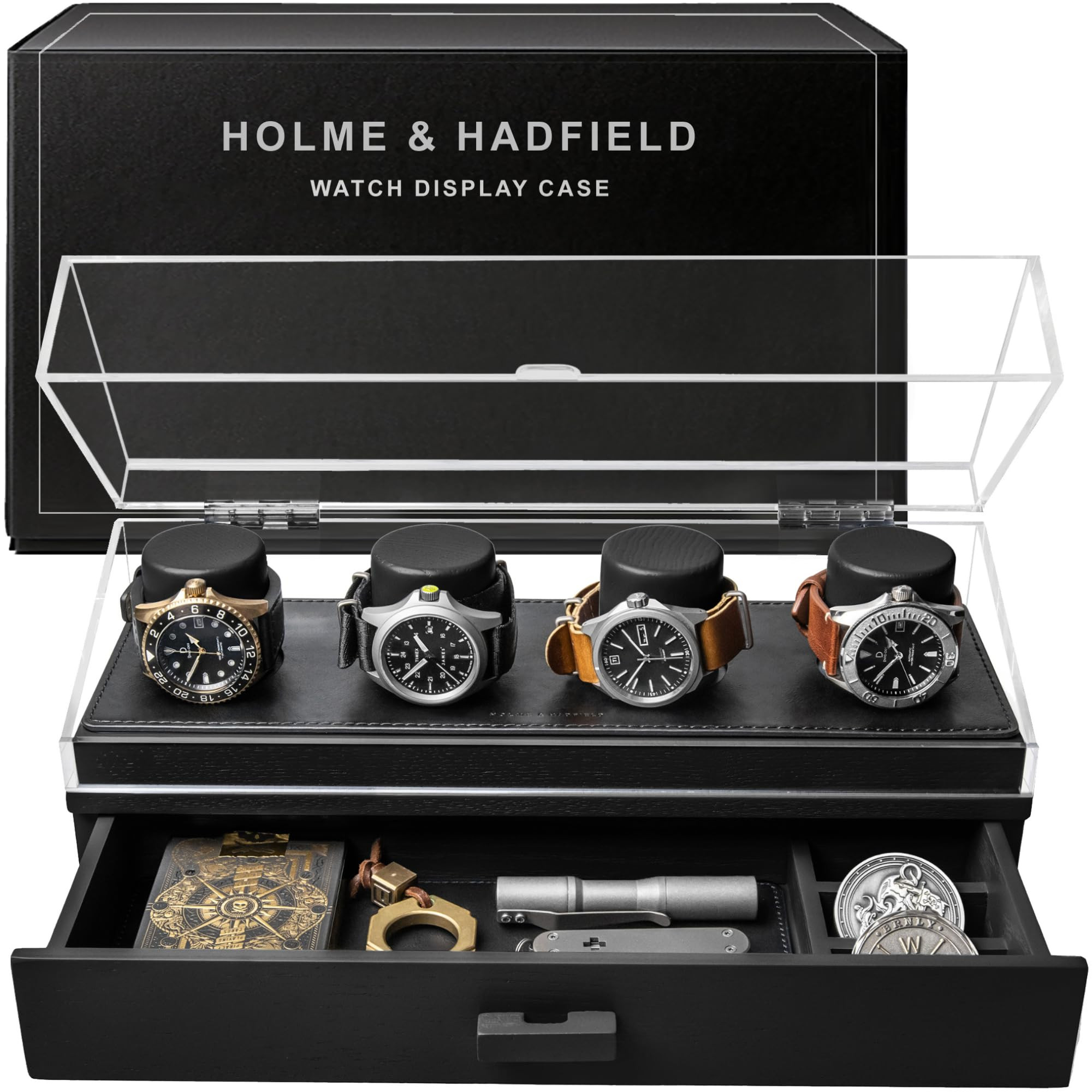 Holme & Hadfield Premium 4-Slot Wooden Watch Display Case – Handcrafted Men’s Watch Box with ... | Amazon (US)