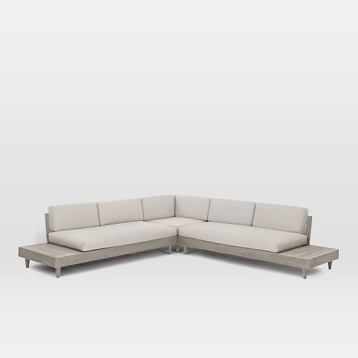 Portside Low 3 Piece Sectional, 2 Sofas, Corner, Weathered Gray/Gray | West Elm (US)