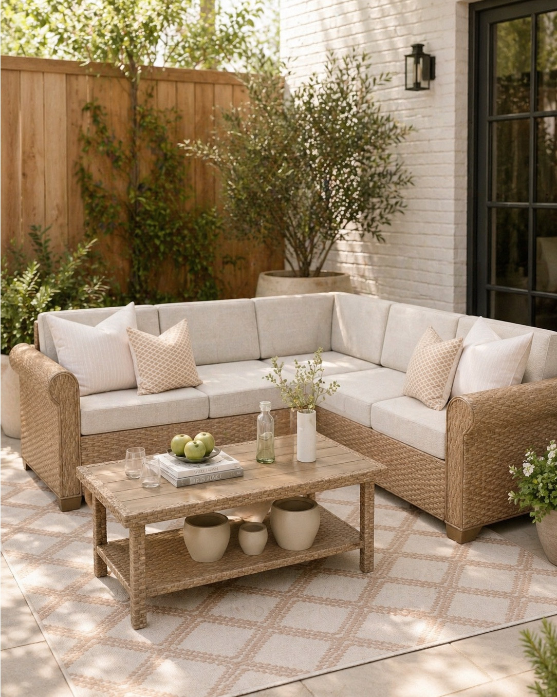 *image is AI inspired by my outdoor Amazon finds*

This line of outdoor furniture is beautiful!!!

Outdoor furniture, patio furniture, outdoor sectional, outdoor rug, planter, outdoor throw pillows

#LTKSaleAlert #LTKHome