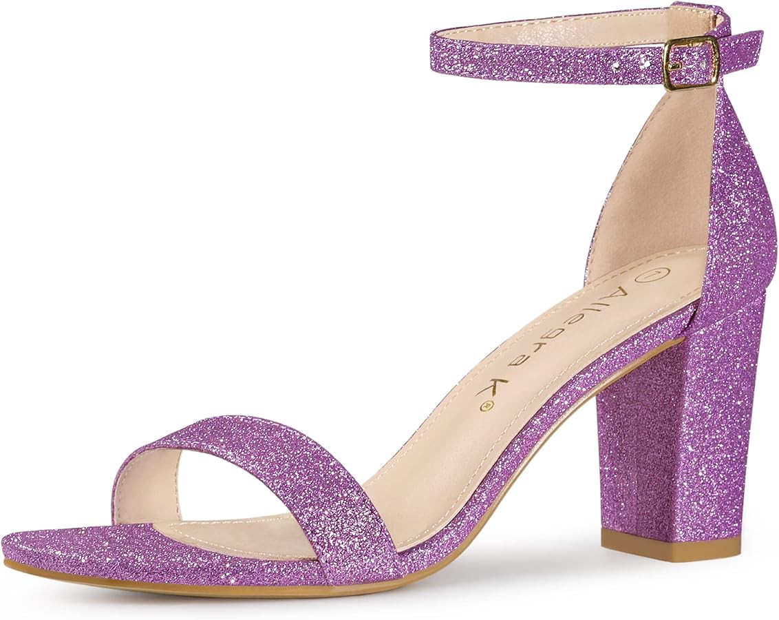 Allegra K Women's Gradient Glitter Heels Chunky Heels Sandals | Amazon (US)