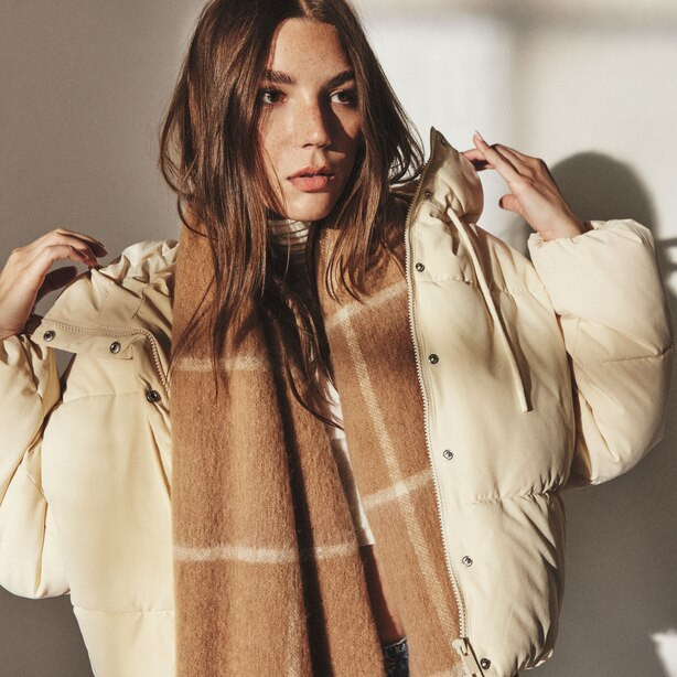 MOHAIR PLAID SCARF, CAMEL | Indigo (CA)