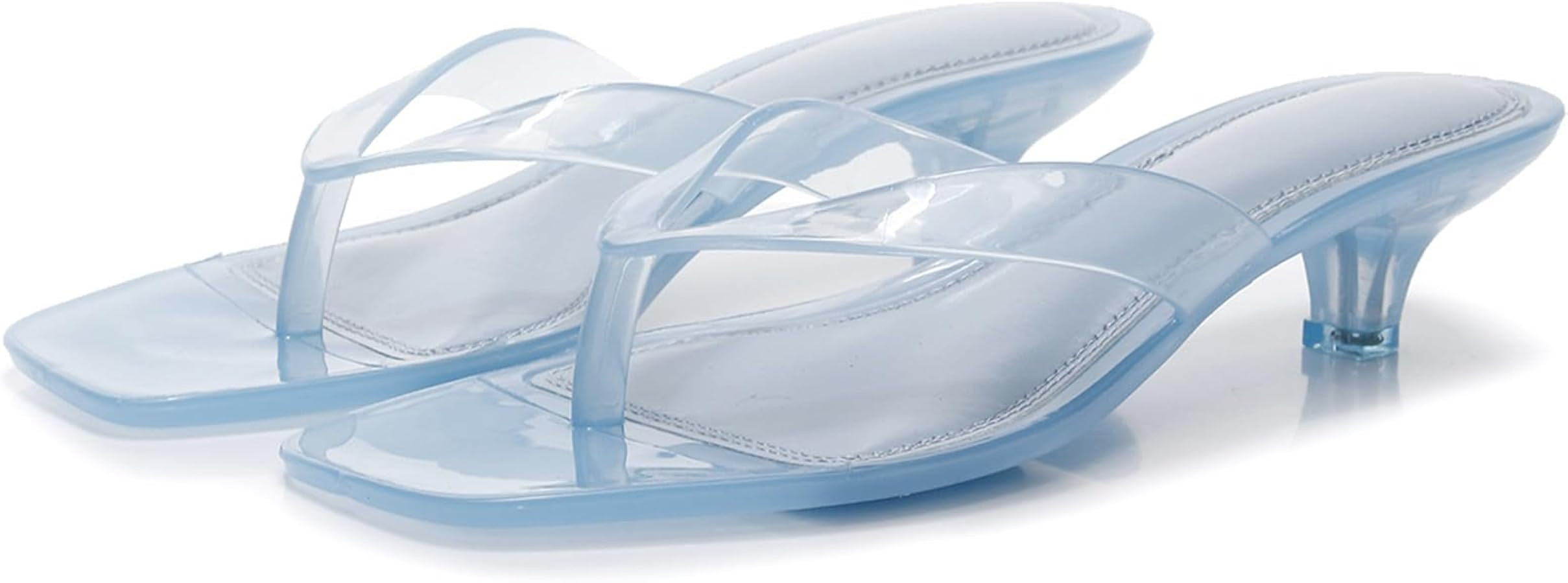 Womens Jelly Clear Low Heeled Thong Sandals Comfort Slip On Square Toe Transparent Kitten Heel Fl... | Amazon (US)