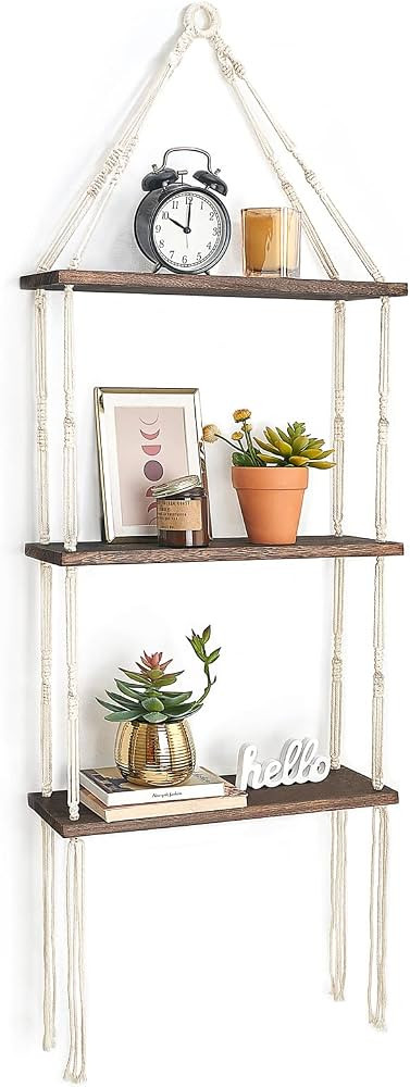 Mkono Macrame Wall Hanging Shelf 3 Tier Wood Floating Shelves with Cute Woven Rope Boho Room Deco... | Amazon (US)