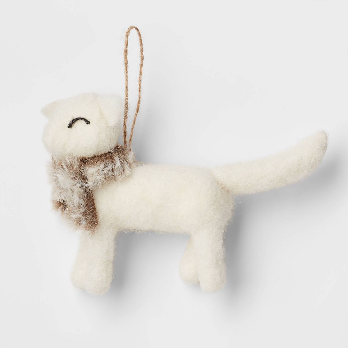Boiled Wool Fox Wearing Faux Fur Scarf Christmas Tree Ornament White - Wondershop™ | Target