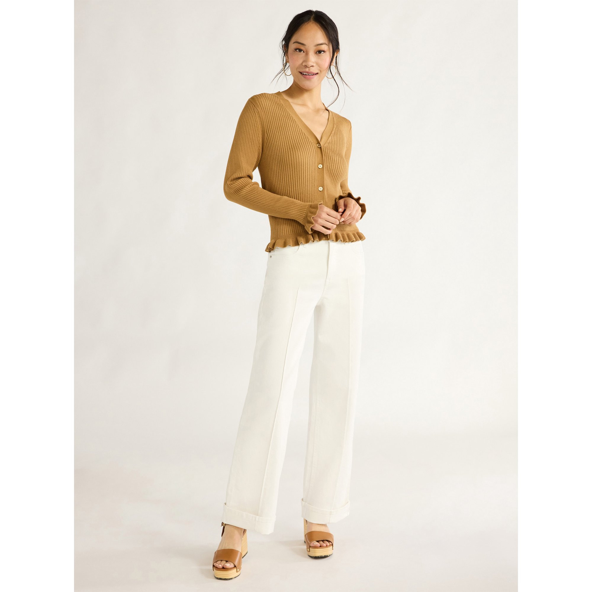 Free Assembly Women's Ruffle Hem Cardigan Sweater with Long Sleeves, Lightweight, Sizes XS-XXL | Walmart (US)