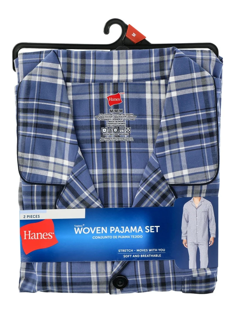 Hanes Men's Stretch Woven Shirt and Pants Pajama Set, 2-Piece, Sizes S-2XL | Walmart (US)
