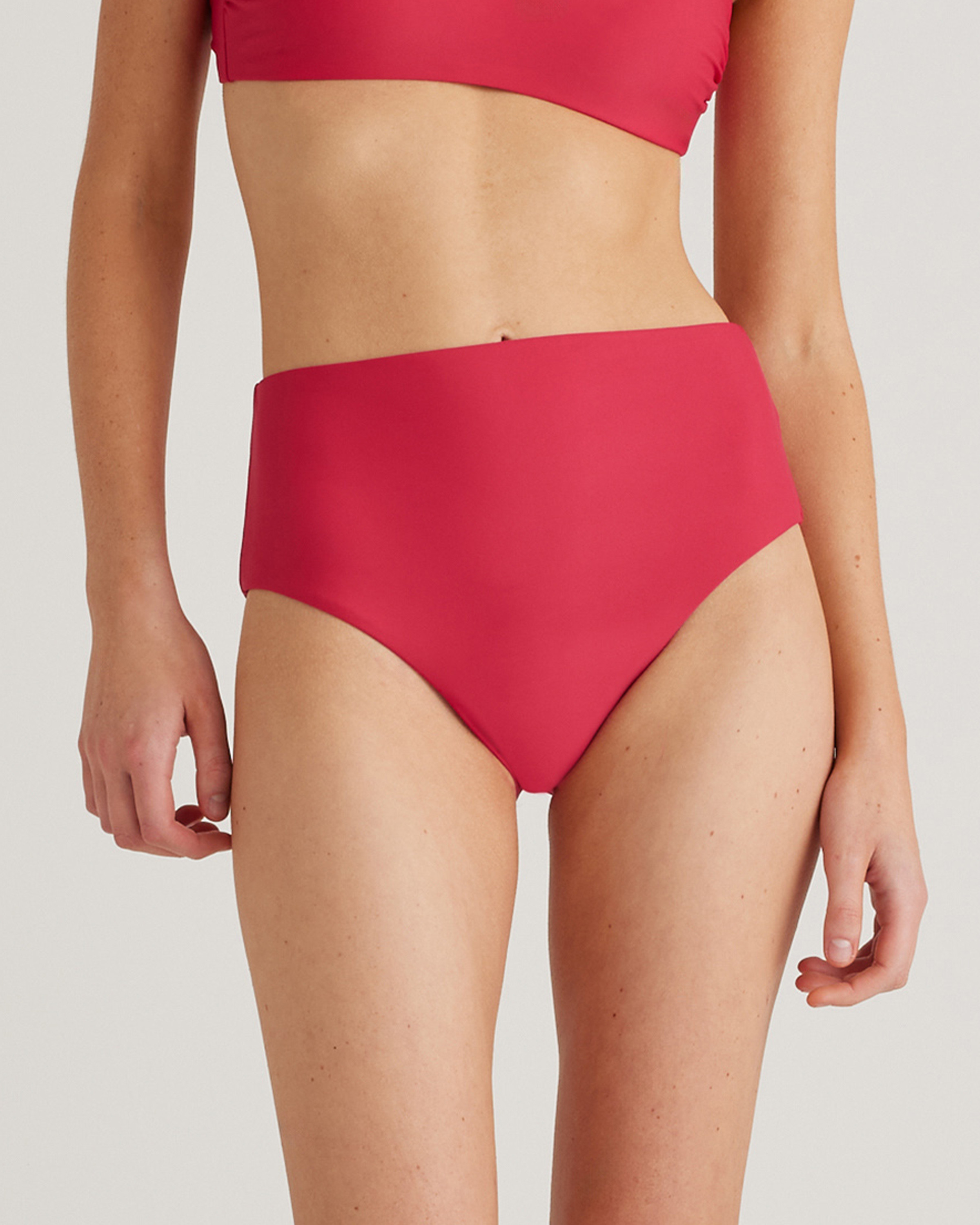 Quince | Women's Italian High-Rise Bikini Bottom in Berry, Size Medium, 78% Recycled Polyamide, 22% Spandex | Quince