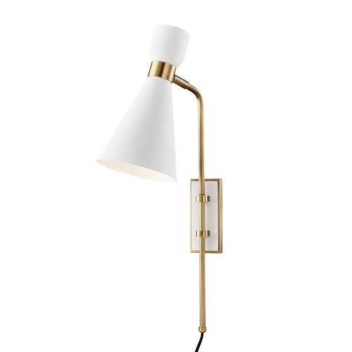 Mitzi By Hudson Valley Lighting Willa Aged Brass And White One Light Wall Sconce Hl295101 Agb/wh ... | Bellacor