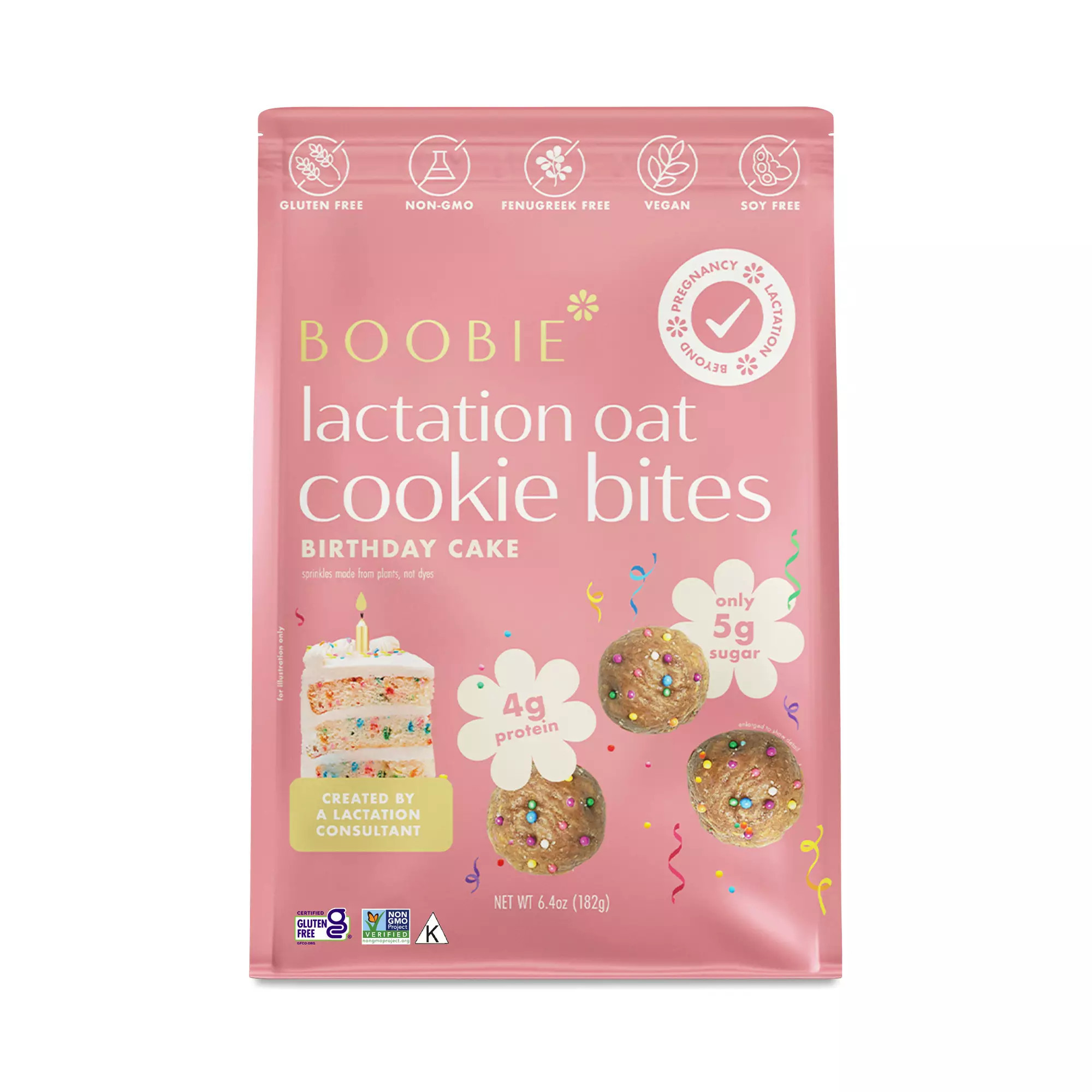Boobie Lactation Oat Cookie Bites, Birthday Cake 6.4 oz pouch | Thrive Market