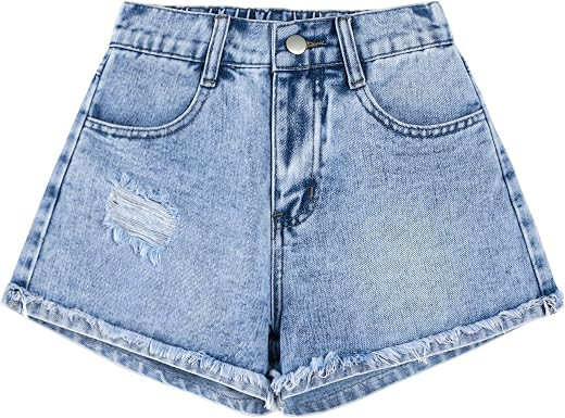 Girls Denim Shorts Cute Graphic Raw Hem Ripped Jean Shorts with Pocket | Amazon (US)