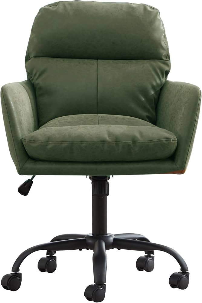 YITAI Adjustable Home Office Desk Chair with Comfy Square Mid-Back, Faux Leather 360,Study Green | Amazon (US)