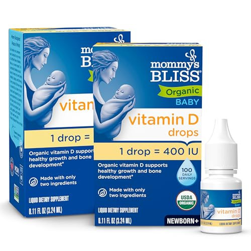 Mommy's Bliss Organic Baby Vitamin D Drops | Infant Vitamin D3 Drops Promote Healthy Growth and Bone Development | Newborn+ | 0.11 Fl Oz (100 Servings) | Pack of 2 | Amazon (US)