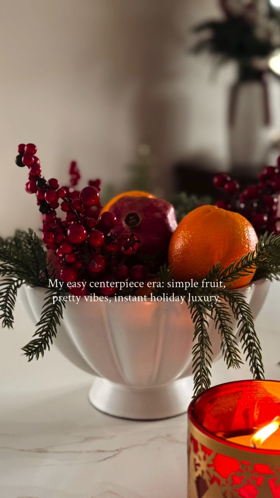 My easy centerpiece era: simple fruit, pretty vibes, instant holiday luxury.

#centerpiece #seasonaldecor #christmas

Easy holiday centerpiece, seasonal fruit decor, Christmas table styling, simple festive decor ideas, cozy decor