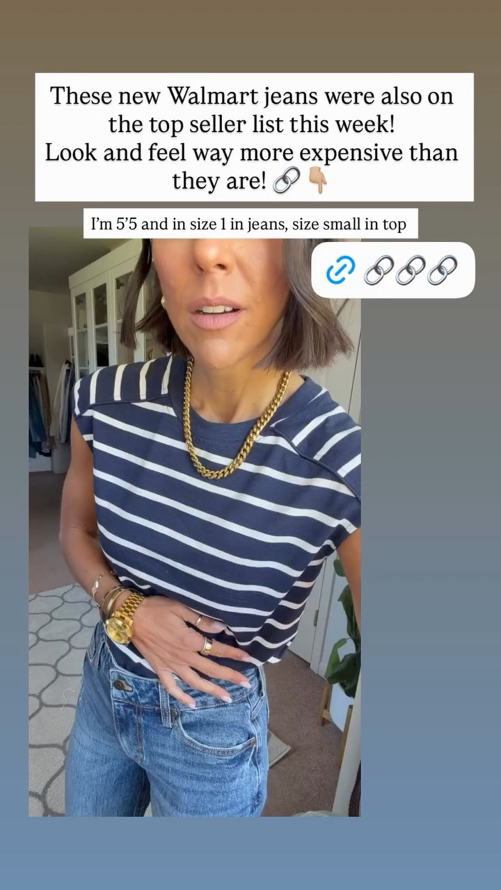These new Walmart jeans were also on the top seller list this week! 
Look and feel way more expensive than they are! 🔗👇🏼 I’m 5’5 and in size 1 in jeans, size small in top