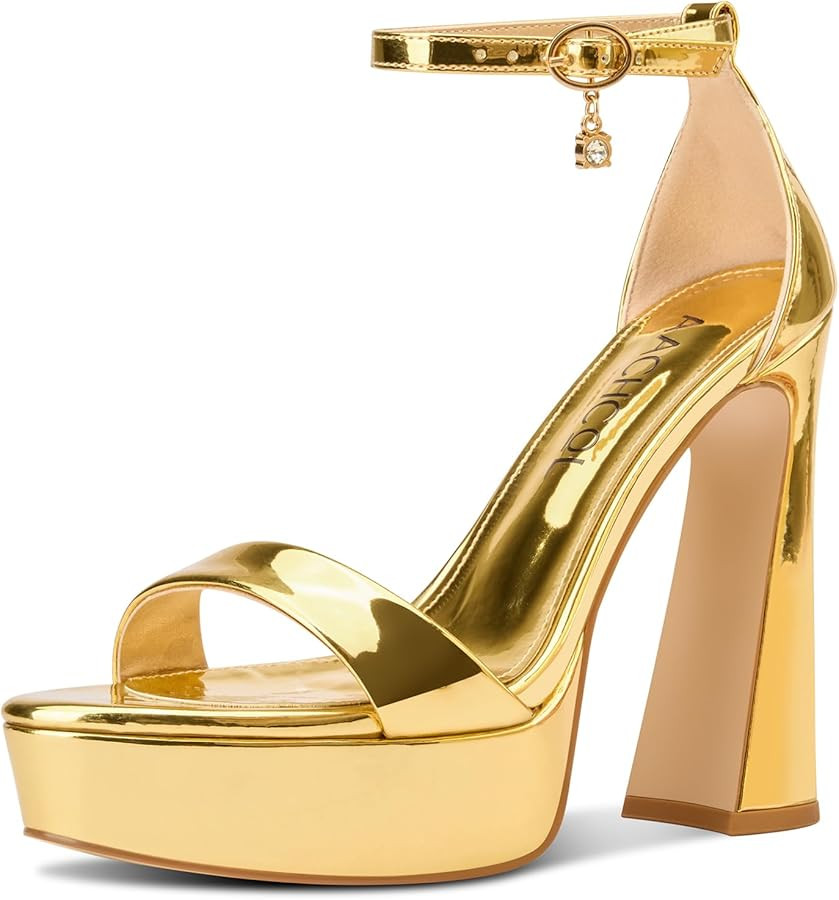 Aachcol Womens Platform Chunky High Heels Open Toe Ankle Strap Block Heeled Sandals Prom Sexy Dre... | Amazon (US)