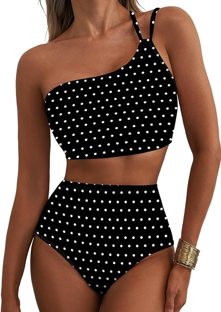 Herseas Women's High Waisted Bikini Sets One Shoulder Floral Print Swimsuits 2 Piece Tummy Contro... | Amazon (US)