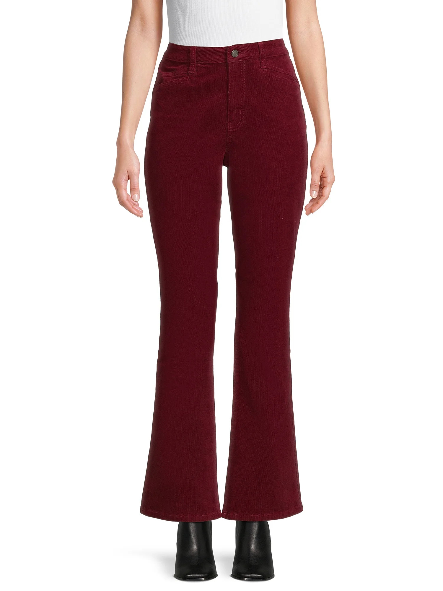 Time and Tru Women's High Rise Courdoroy Flare Jeans, 30" Inseam, Sizes 2-18 | Walmart (US)