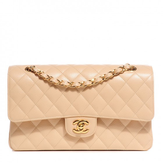 Women's Chanel Classic Double Flap Quilted Caviar Goldtone Medium Beige Clair | StockX