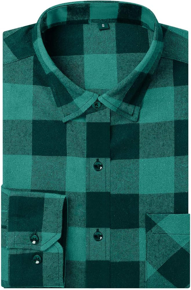 DOKKIA Men's Casual Dress Long Sleeve Buffalo Plaid Checkered Fitted Flannel Shirt | Amazon (US)