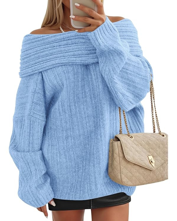ZESICA Women's Off The Shoulder Sweater 2025 Oversized Long Sleeve Fall Winter Ribbed Knit Tops P... | Amazon (US)
