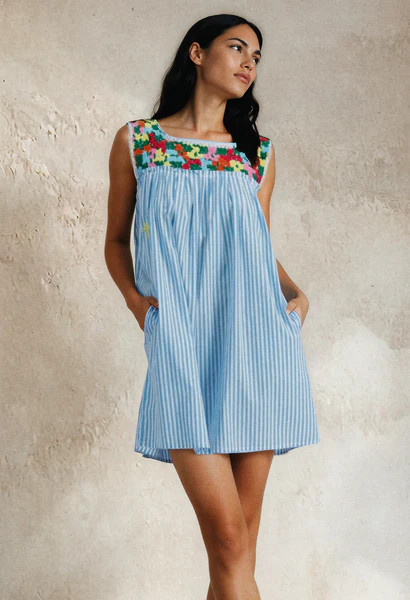 Dalia Turquoise Stripe Fiesta Short Dress | Mi Golondrina