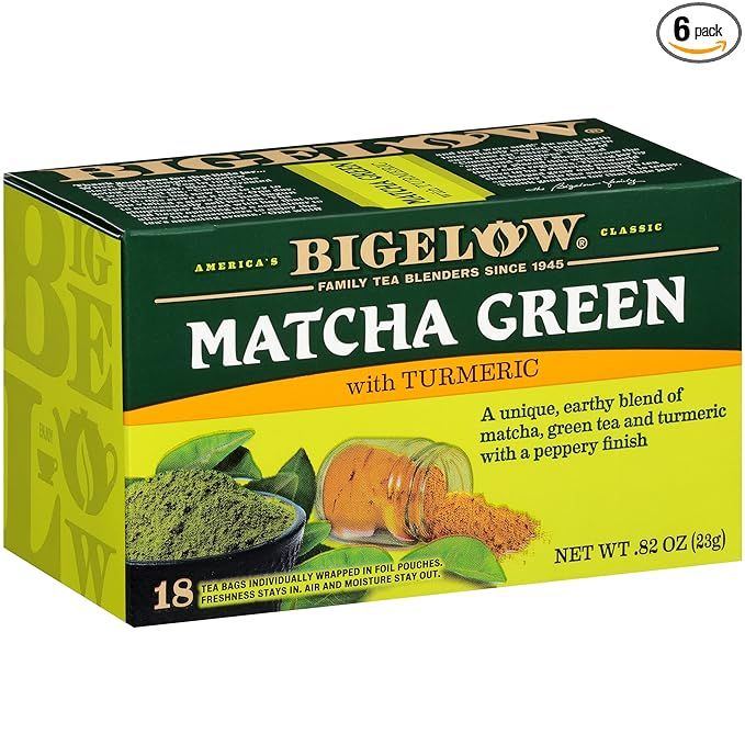 Bigelow Matcha Green Tea with Turmeric, Caffeinated, 18 Count (Pack of 6), 108 Total Tea Bags | Amazon (US)