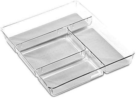 madesmart Clear Gadget Tray - Light Grey | CLEAR CLASSIC COLLECTION | 4-Compartments | 16" x 13" | D | Amazon (US)