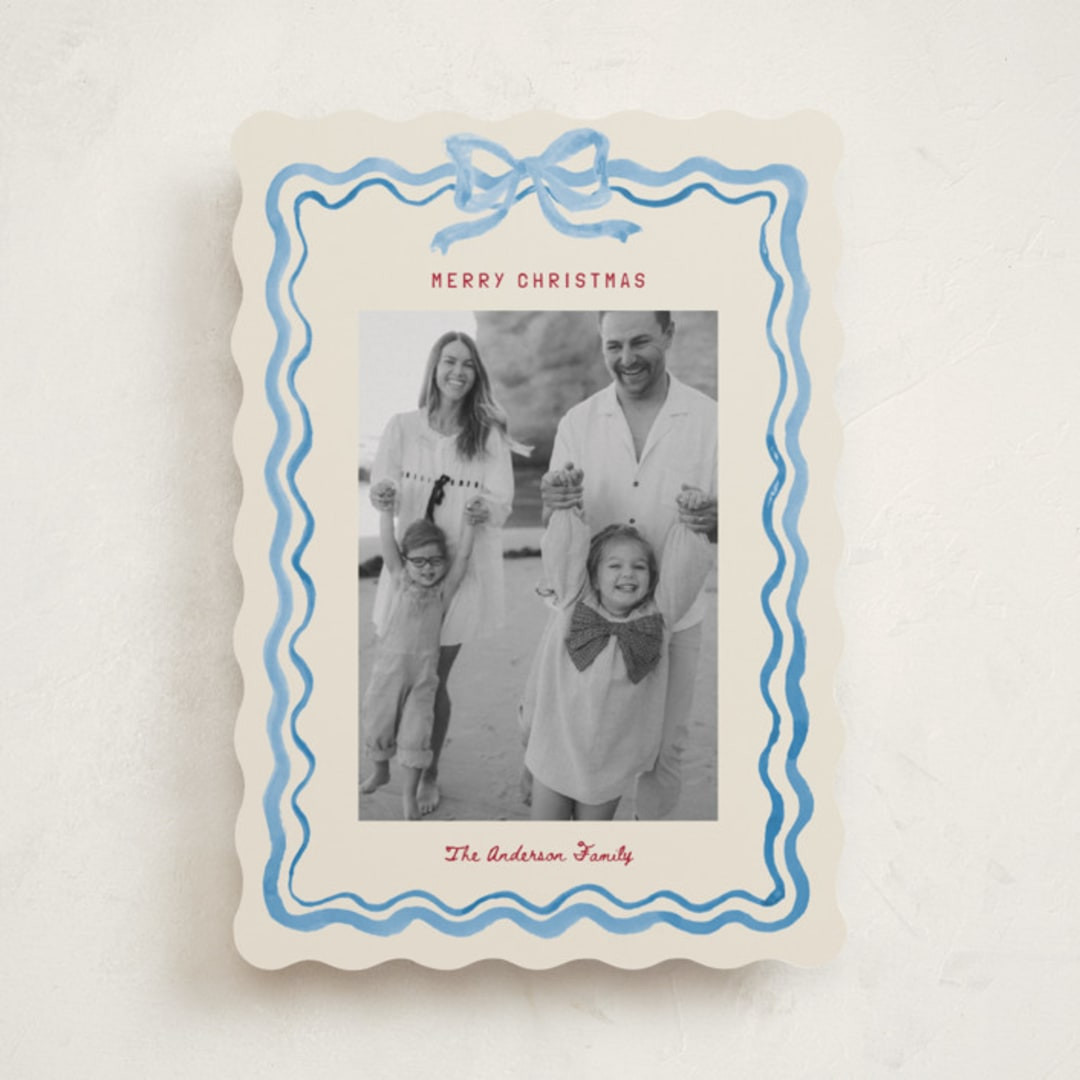 "watercolor ribbon frame" - Customizable Holiday Photo Cards in Green by Cass Loh. | Minted