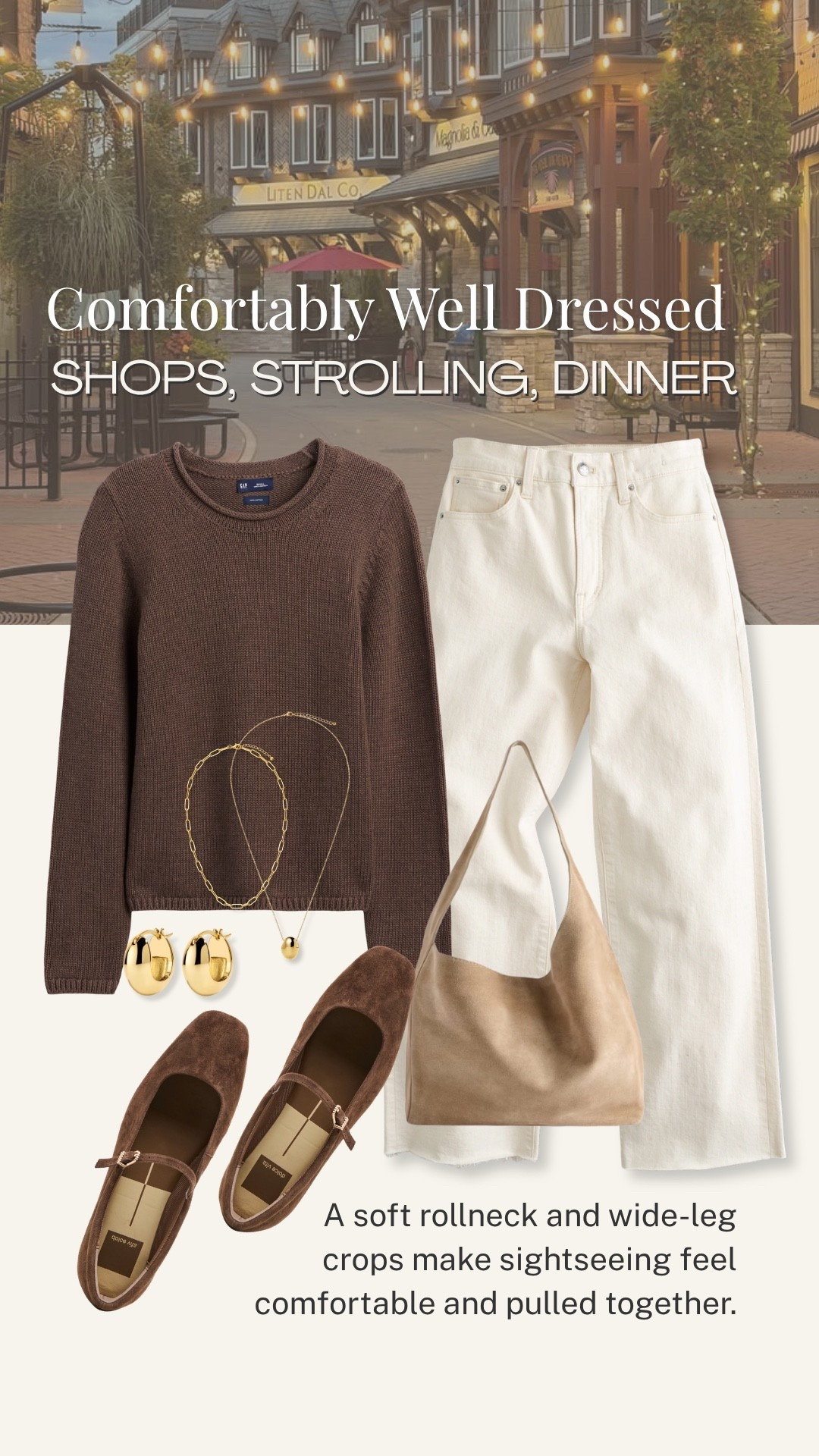 A chocolate brown rollneck sweater and creamy wide-leg crops are an easy combination for looking polished without sacrificing comfort. Add suede flats and warm neutral accessories for sightseeing, shopping, dinner, or an everyday fall outing.

💡 LTK MADE EASY
❤️ Heart = Support my posts!
🔖 Save = Get sale & restock alerts
📋 Lists = Keep favorites organized
📲 Share = Send lists and products to a friend
💬 Comment = Ask me anything about what I’m wearing!

#LTKootd #LTKSeasonal #LTKOver40