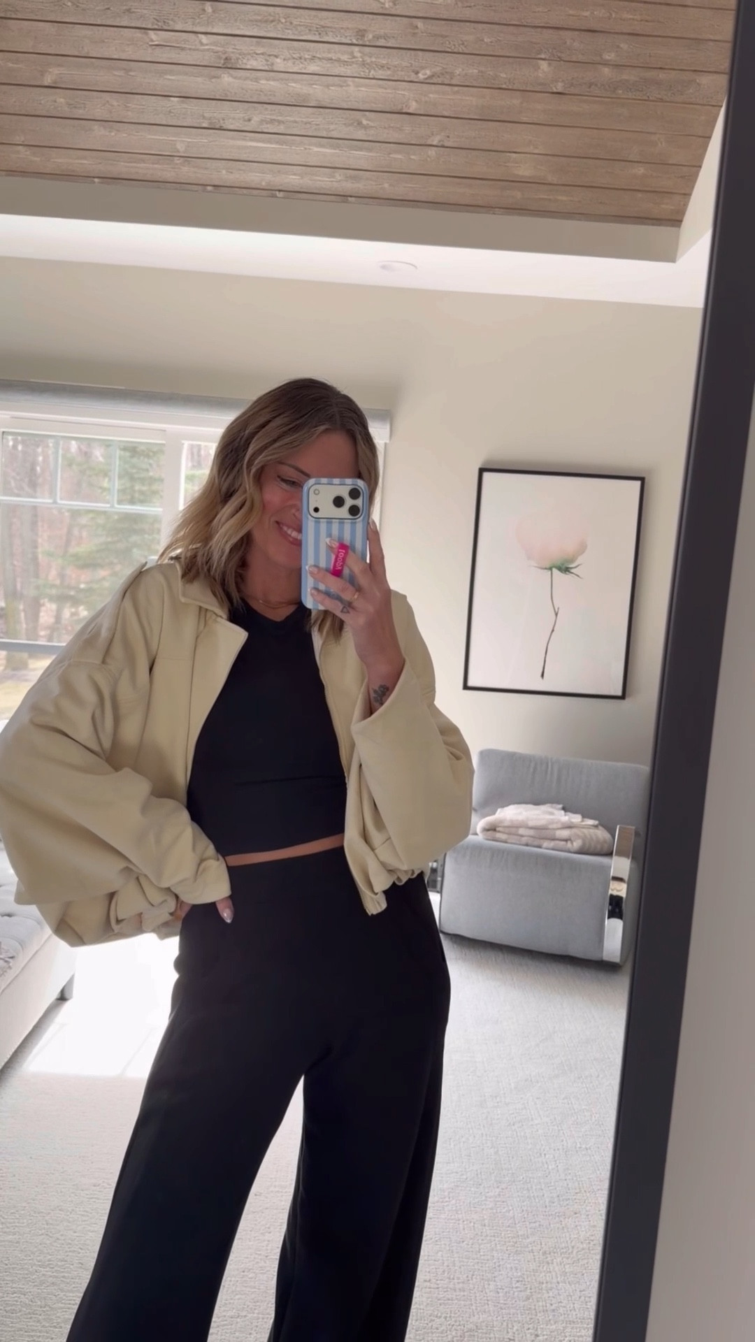 Just have faux suede jacket for spring
White beanie lightweight bomber jacket 
Spring style and outfit ideas Amazon fashion 