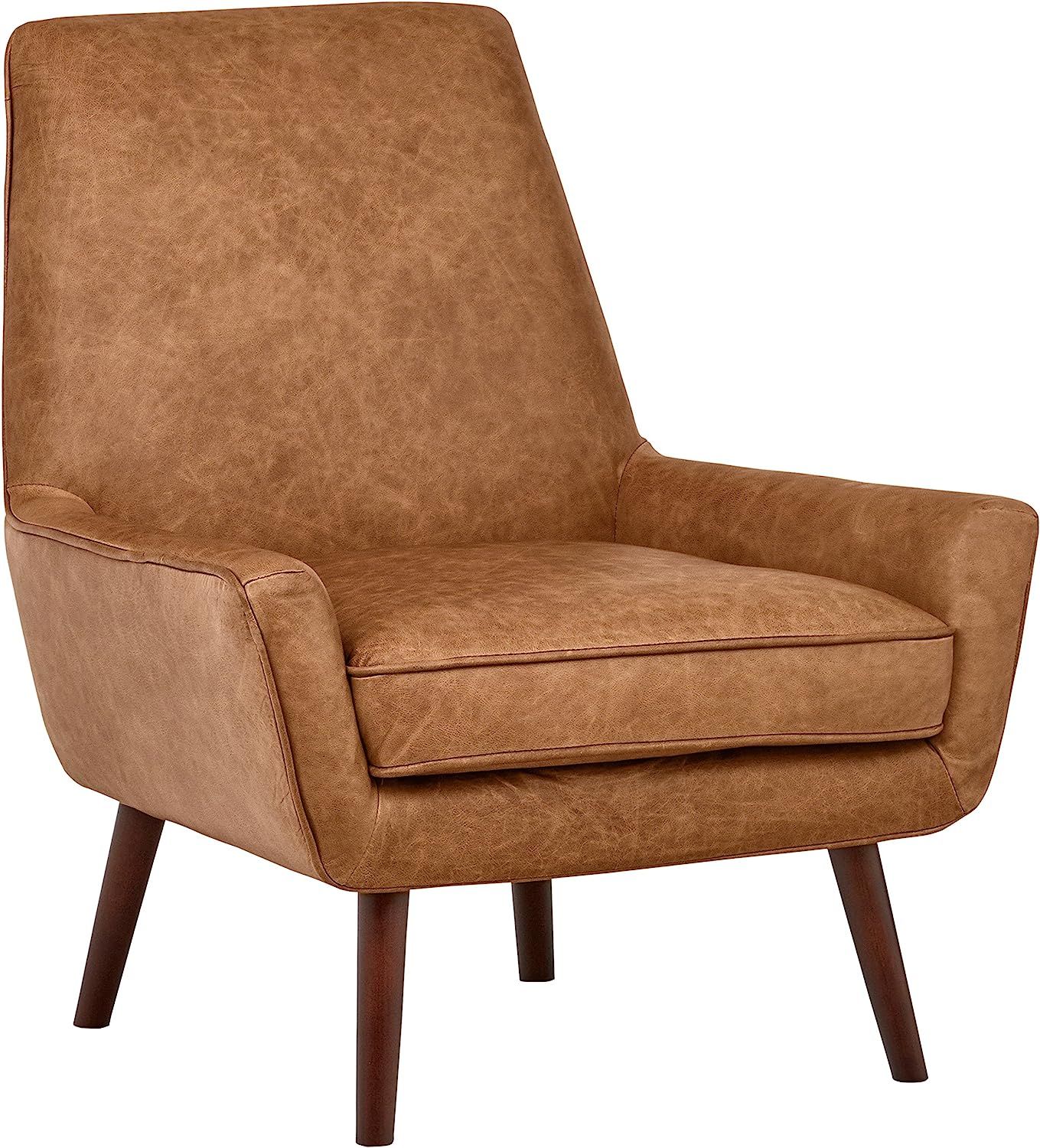 Amazon Brand – Rivet Jamie Leather Mid-Century Modern Low Arm Accent Chair, 31"W, Cognac | Amazon (US)