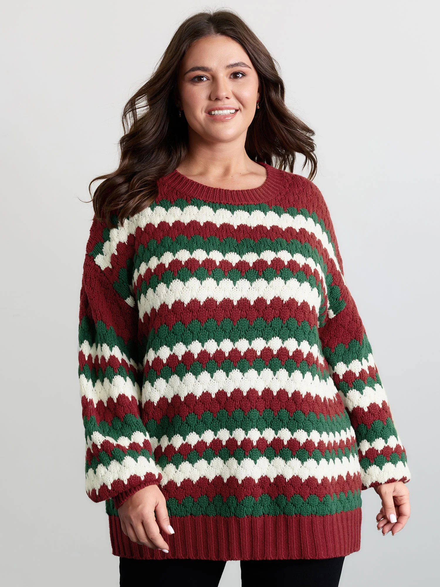 Wavy Holiday Stripes Textured Pullover | Bloomchic