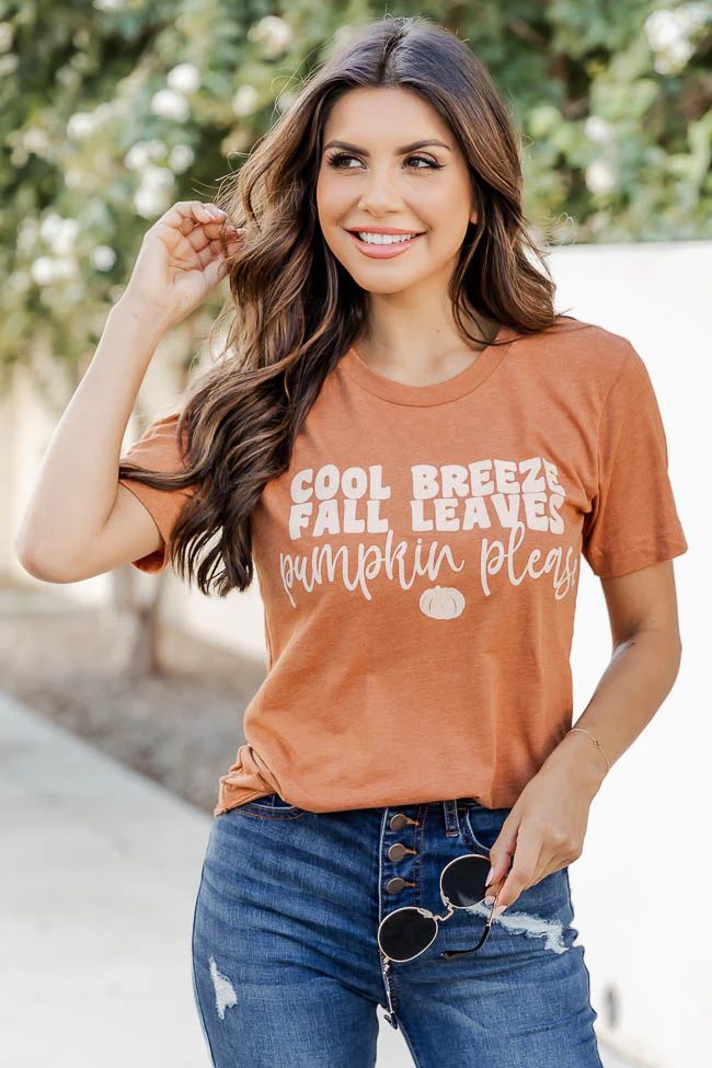 Cool Breeze Fall Leaves Pumpkin Please Burnt Orange Graphic Tee | Pink Lily