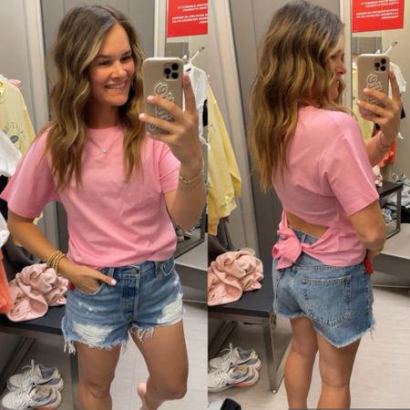 . Love these fun tees going into spring so many pretty colors, love the back detail and on sale for $12 denim shorts are also target and linked✨ 
.
#target #targetstyle #targetfashion #workoutclothes #casualstyle #momstyle #styleover30

#LTKsalealert #LTKstyletip #LTKfindsunder50